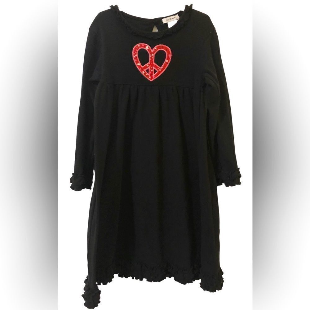 Just Blanks Black Knit Dress with Red Peace Sign Heart Appliqué